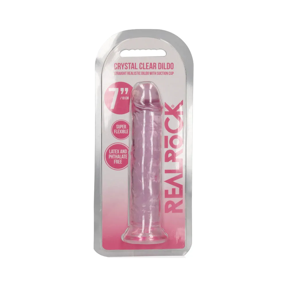 RealRock Crystal Clear Straight 7 in. Dildo Without Balls in Pink