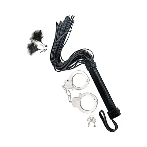 Bondage by Nasstoys Whip, Feather and Cuffs Black