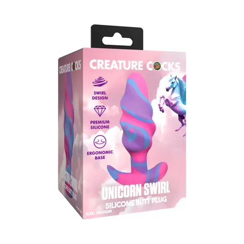Creature Cocks Unicorn Swirl Silicone Butt Plug Medium