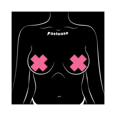 Pastease Plus X: Glow-in-the-Dark Neon Pink Cross Pasties Nipple Covers