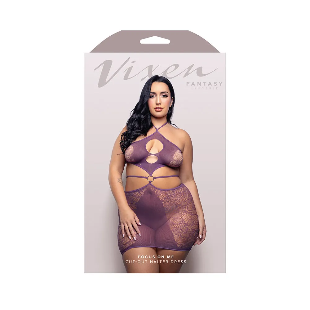 Fantasy Lingerie Vixen Focus On Me Cut-Out Halter Dress Purple Wisteria Queen Size