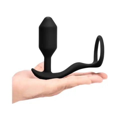 b-Vibe Vibrating Snug & Tug Rechargeable Weighted Silicone Anal Plug with Cockring Medium in Black