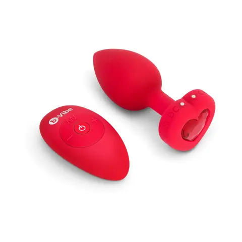b-Vibe Vibrating Heart Anal Plug with Heart-Shaped Jewel Base Medium/Large Red