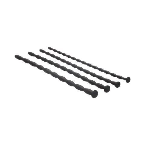 Ouch! Urethral Sounding Advanced Silicone Spiral Screw Plug Set Black 7 mm / 8 mm / 9 mm / 10 mm