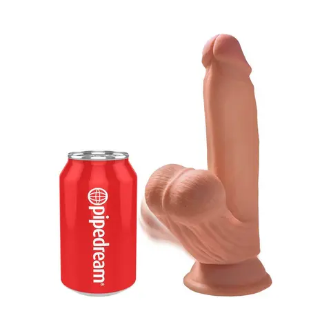 King Cock Plus 7 in. Triple-Density Cock With Swinging Balls Dildo in Tan