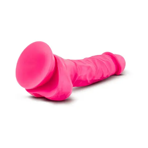 Neo 7.5 in. Dual Density Dildo with Balls Neon in Pink