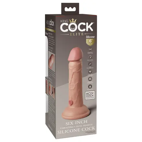 King Cock Elite 6 in. Vibrating Realistic Dildo With Suction Cup in Beige