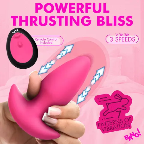 BANG! Thrusting & Vibrating Silicone Butt Plug in Pink