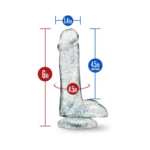 Naturally Yours 6 in. Glitter Cock Realistic Dildo with Balls Sparkling Clear