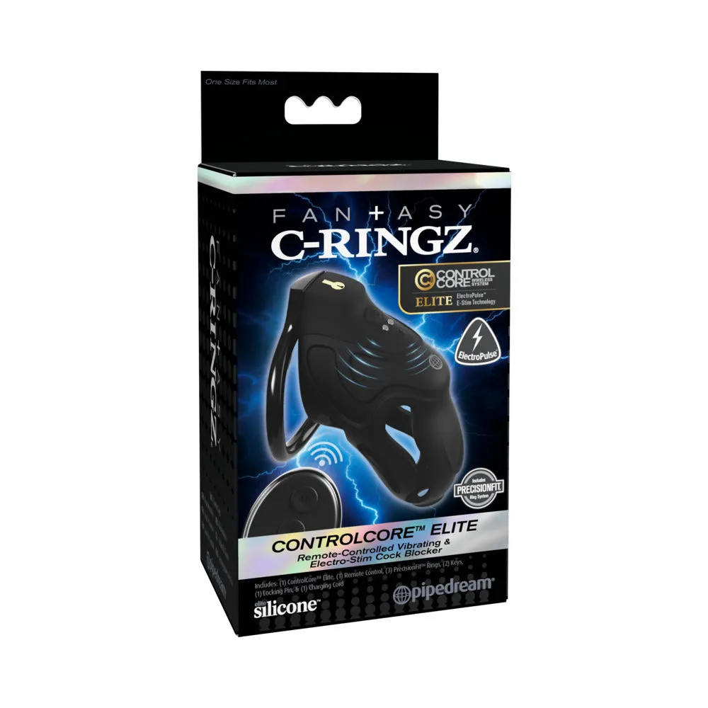 Fantasy C-Ringz ControlCore Elite Remote Vibrating & Electro-Stim Cock Blocker Black