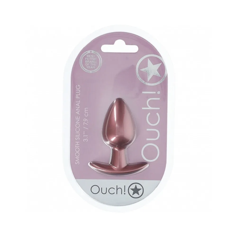 Ouch! Smooth Silicone Anal Plug Medium 3.1 in. Rose Gold