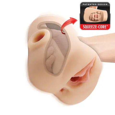 PDX Plus Double Pounder Vibrating Squeeze Stroker in Light