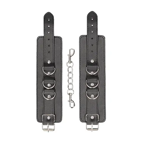 Ouch! Black & White Adjustable Bonded Leather Wrist or Ankle Cuffs Black