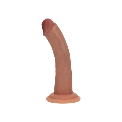 Realrock Dual Density Silicone Realistic Curved Dildo 6 in. in Tan