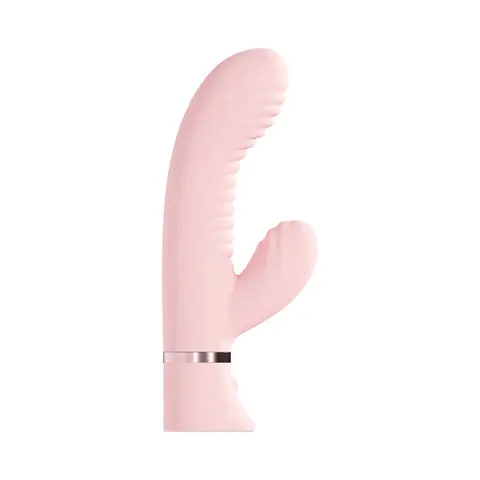 Loveline Mystique Rechargeable Silicone Ribbed Rabbit Vibrator in Pink