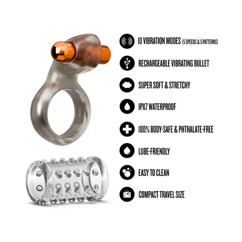 Stay Hard Vibrating Cock Ring Set with Sleeve 2