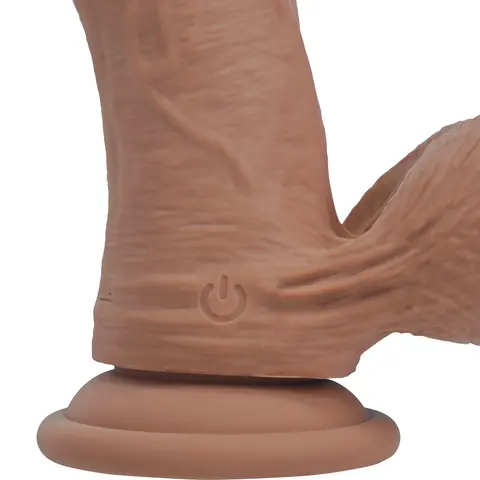 Realrock Realistic Dual Density Vibrating Silicone Dildo with Weighted Balls 8 in. in Tan
