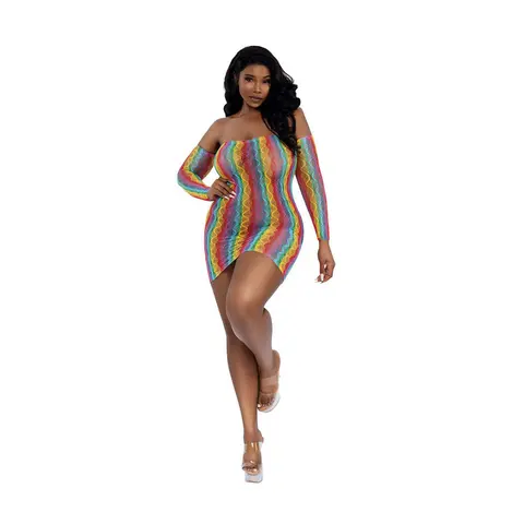 Dreamgirl Rainbow Mini Dress with Arm Warmers Queen Size