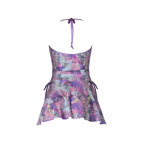 Magic Silk Wisteria Mist Halter Babydoll & G-Set Floral Queen Size