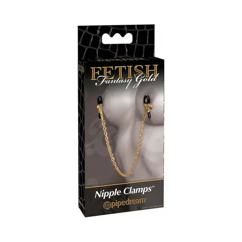 Fetish Fantasy Gold Adjustable Nipple Clamps With Chain Gold/Black