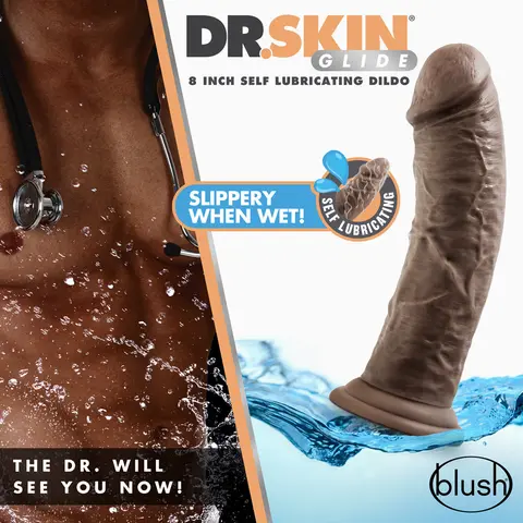 Dr. Skin Glide Realistic 8 in. Self-Lubricating Dildo in Brown