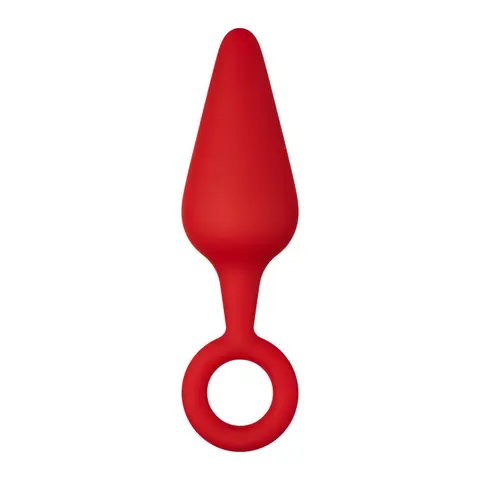 Forto F-10 Silicone Anal Plug with Pull Ring Large Red