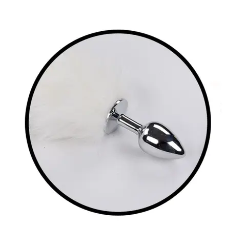 Foxy Tail Light Up Faux Fur Butt Plug With Multicolored Light Pattern in White