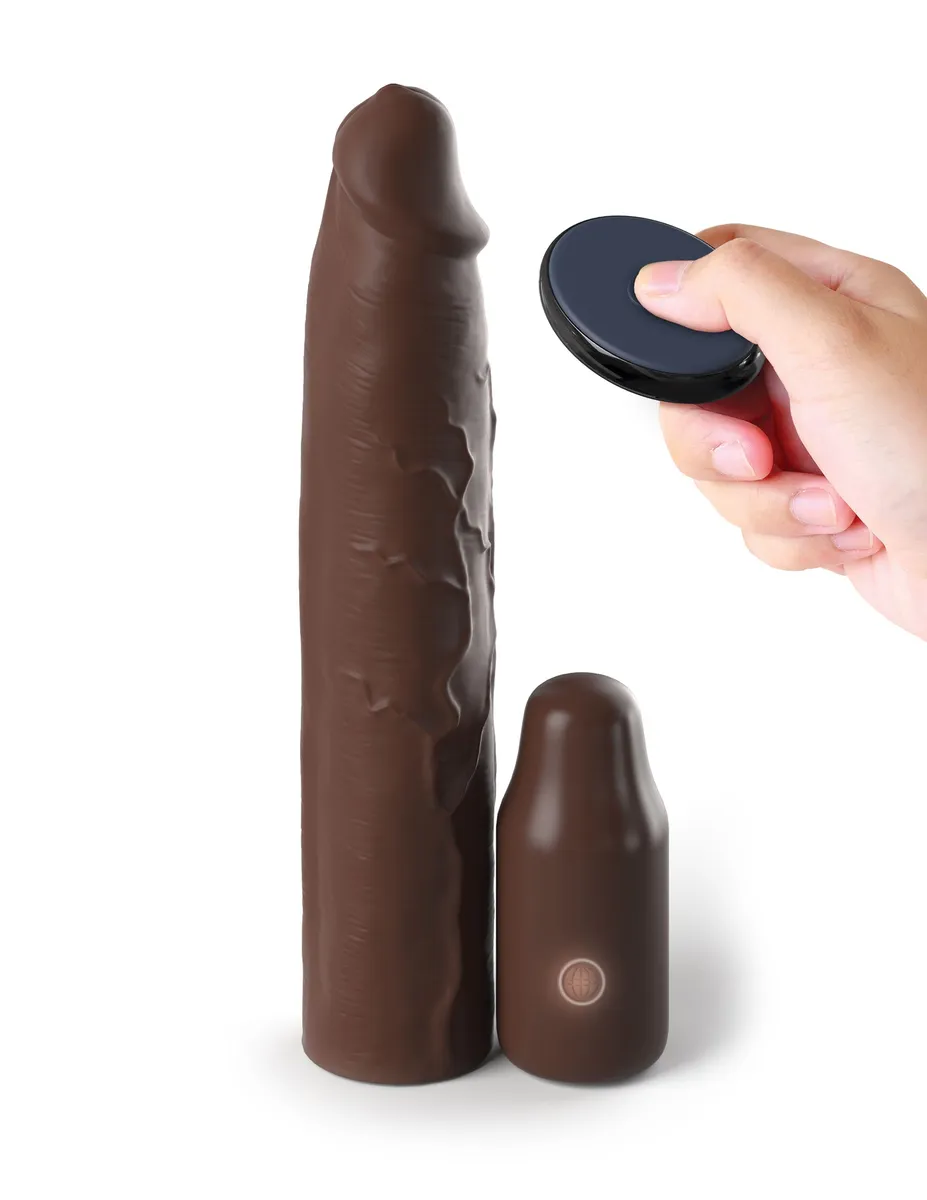 Fantasy X-tensions Elite - 3" Vibrating Mega X-tension with Remote - Brown