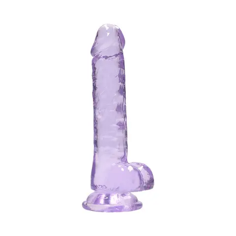RealRock Crystal Clear Realistic 7 in. Dildo With Balls and Suction Cup in Purple