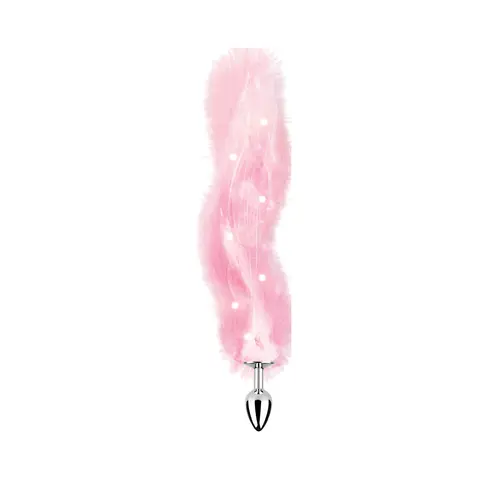 Foxy Tail Light Up Faux Fur Butt Plug With Multicolored Light Pattern in Pink