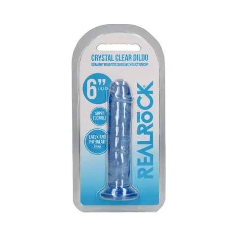 RealRock Crystal Clear Straight 6 in. Dildo Without Balls in Blue