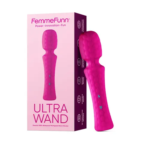 FemmeFunn Ultra Wand Rechargeable Flexible Textured Silicone Vibrator in Pink