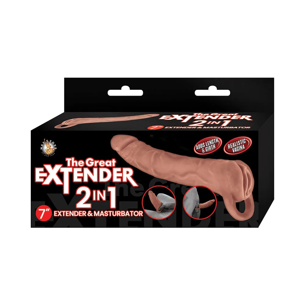 The Great Extender 2 in 1 Extender&Masturbator 7in Brown