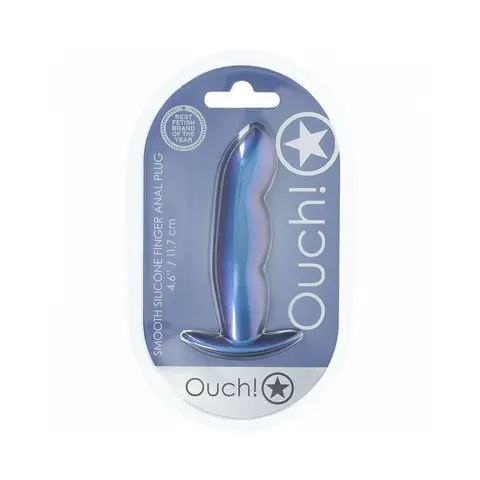Ouch! Smooth Silicone Finger Anal Plug 4.6 in. Metallic in Blue
