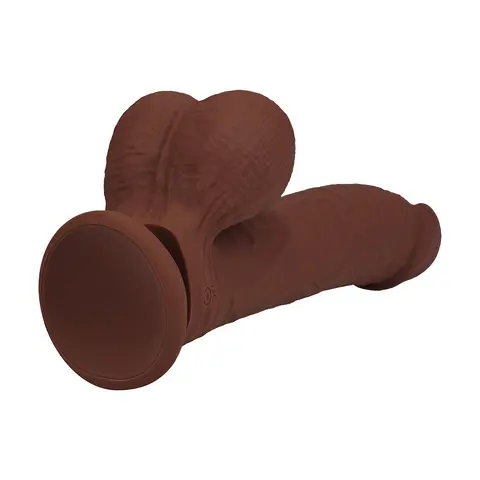 Realrock Realistic Dual Density Vibrating Silicone Dildo with Weighted Balls 8 in. in Brown