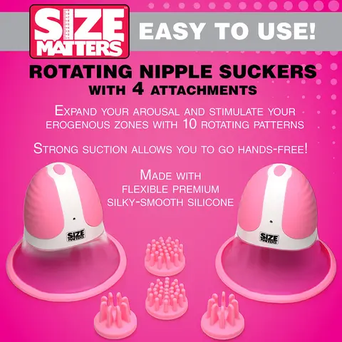 Size Matters 10X Rotating Silicone Nipple Suckers with 4 Attachments in Pink