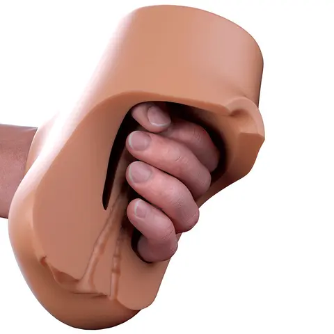 PDX Plus Double Pounder Vibrating Squeeze Stroker in Brown