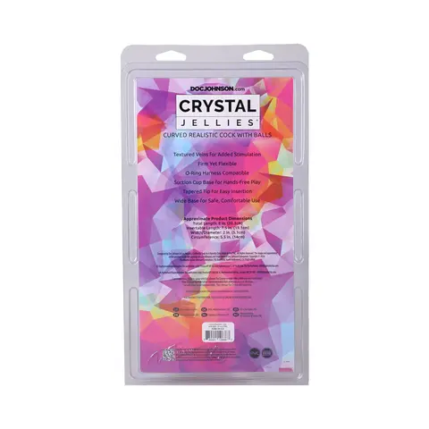 Crystal Jellies Curved Realistic Cock with Balls 8 in. in Pink
