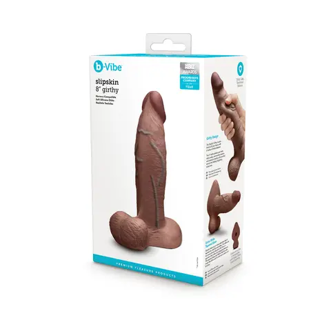 b-Vibe Slipskin Realistic Silicone Dildo 8 in. Girthy in Brown