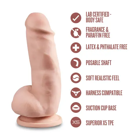 Dr. Skin Plus Girthy 7 in. Triple Density Posable Dildo with Balls in Beige