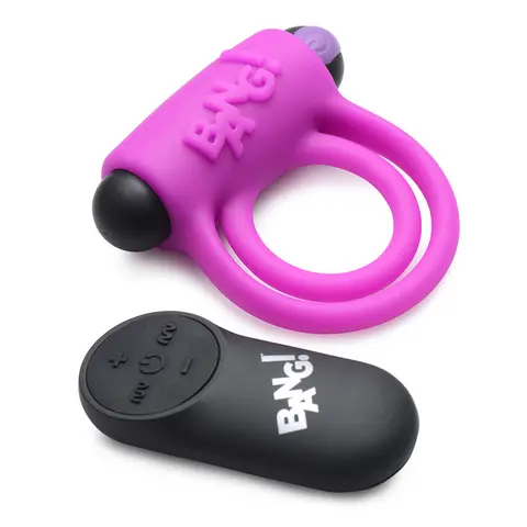 BANG! Silicone Cock Ring & Bullet with Remote Control in Purple