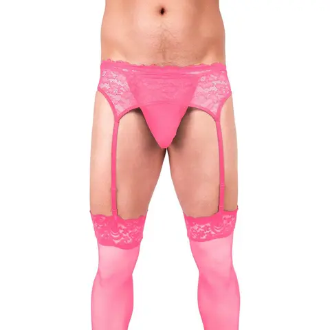 Prowler Lace Garter Set Pink XL