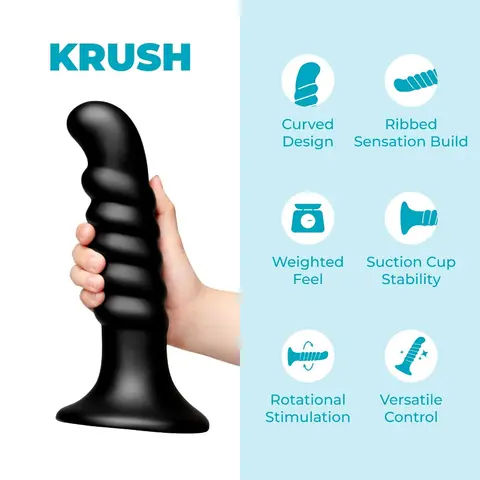 b-Vibe Krush 9.5 in. Curved & Ribbed Dildo with Suction Cup