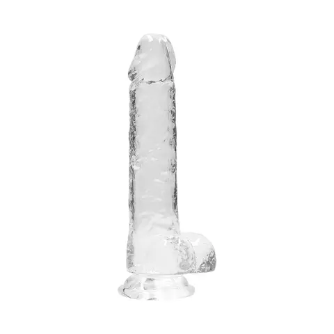 RealRock Crystal Clear Realistic 8 in. Dildo With Balls and Suction Cup in Clear