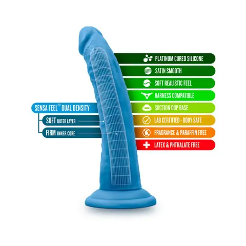 Neo Elite 7.5 in. Silicone Dual Density Dildo Neon in Blue