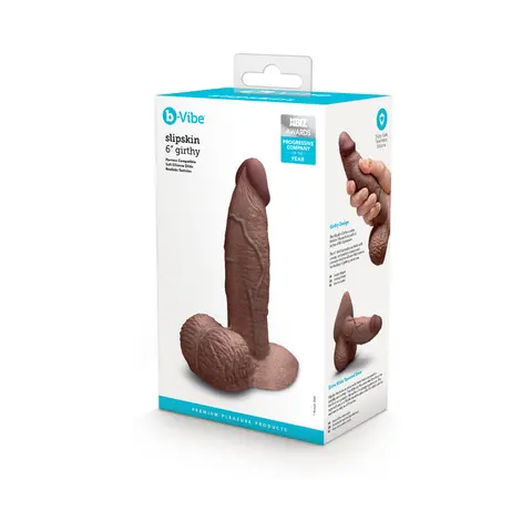 b-Vibe Slipskin Realistic Silicone Dildo 6 in. Girthy in Brown