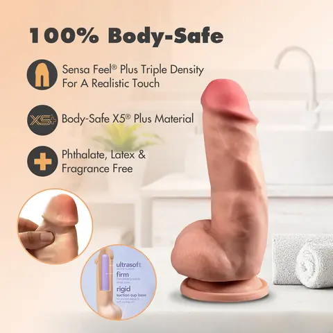 Dr. Skin Plus Girthy 7 in. Triple Density Posable Dildo with Balls in Tan