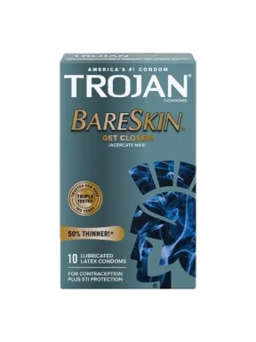 Trojan BareSkin Premium Thin 10 Count Lubricated Latex Condoms