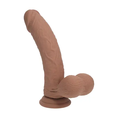 Realrock Realistic Dual Density Vibrating Silicone Dildo with Weighted Balls 8 in. in Tan