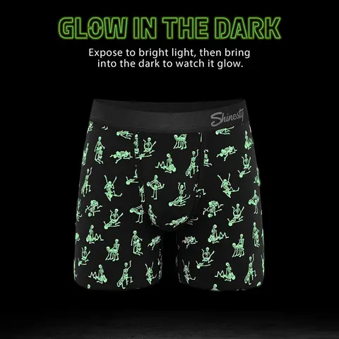 Shinesty The Bare Back Bones Glow-in-the-Dark Skeletons Ball Hammock Pouch Underwear with Fly M in Glow in the Dark